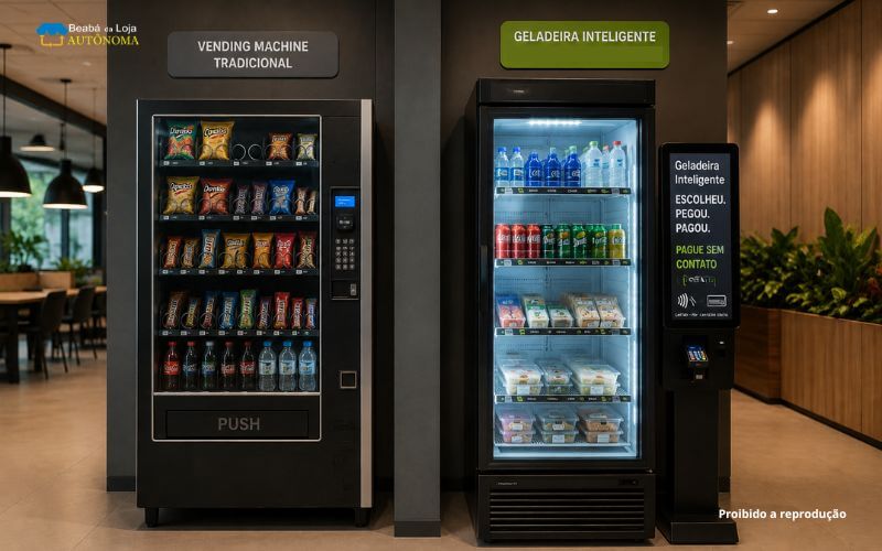 vending machine tradicional vs geladeira inteligente moderna